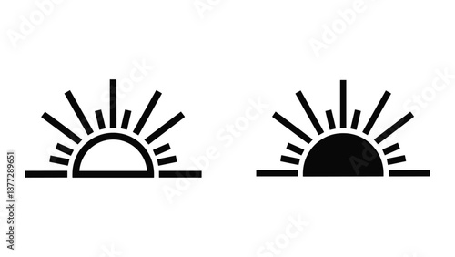 Simple sun rise icon set on white background