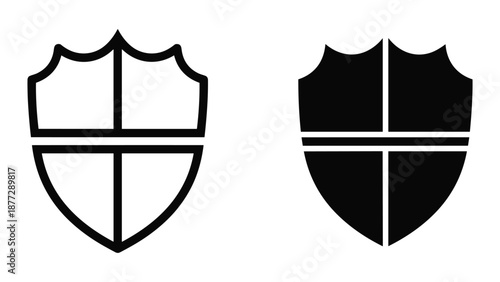 Shield icon set with cross symbol for protection and security