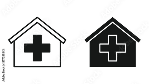 Medical cross symbol on house icon