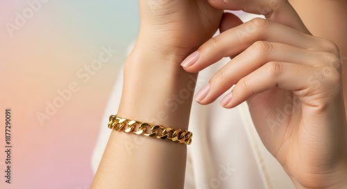 Woman Wearing Gold Bracelet.