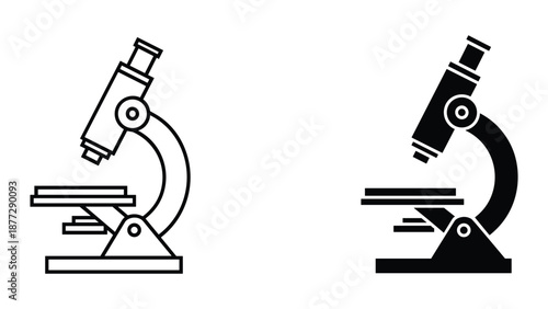 Microscope icon set for scientific research and laboratory use