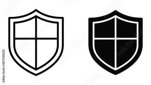 Black and white shield icon set for security and protection