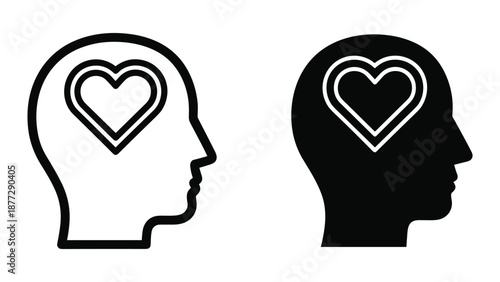Human head silhouette with heart symbol inside