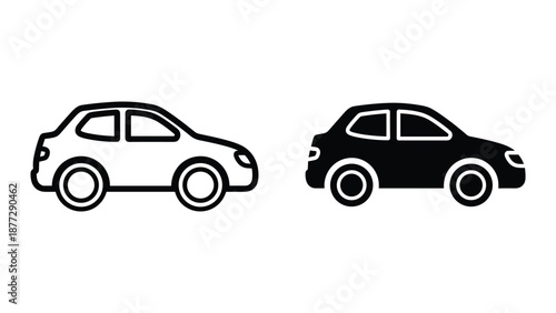 Simple car icon set with white and black color
