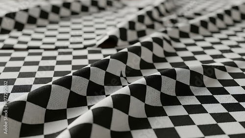 Aerial View of Undulating Black and White Checkered Surface Pattern
