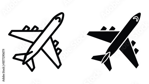 Simple line art of two airplanes flying in different styles