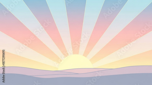Vibrant sunrise landscape with pastel colors and gentle hills