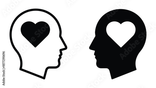Two heads facing each other with heart inside