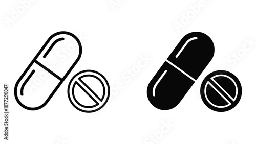 Pills and capsules icon in outline and solid style