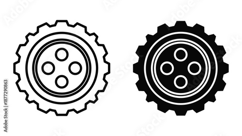 Simple gear icon set with four holes