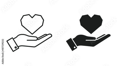 Hand holding heart icon in different styles