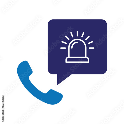 blue telephone receiver and emergency alert icon