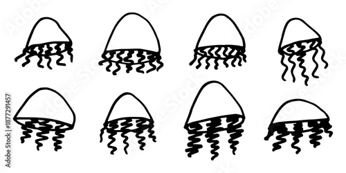Set of hand drawn jellyfish doodle Sea animal illustration Cute marine underwater creature Medusa sketch clipart Single element for web, design, decor, children's print