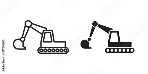 Excavator icons collection glyph and mixed vector Illustrations