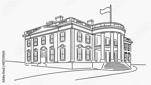 Classic government building facade with columns and flag