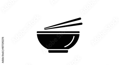 Black silhouette icon of a bowl with chopsticks, representing Asian cuisine or eating utensils.
