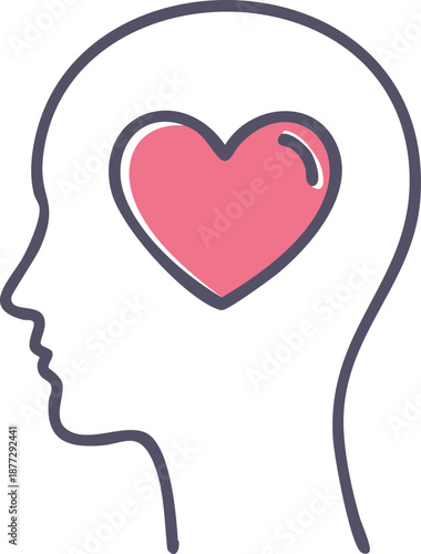  Minimal outline icon of a head with heart inside, self-love