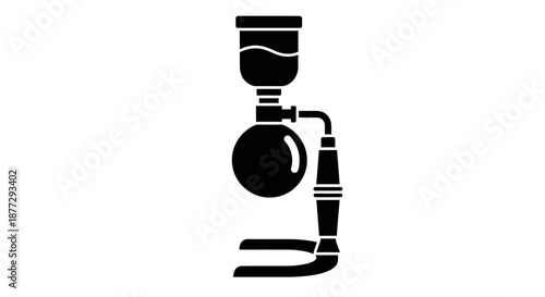 A black and white silhouette icon of a vintage vacuum coffee maker or siphon brewer on a stand.