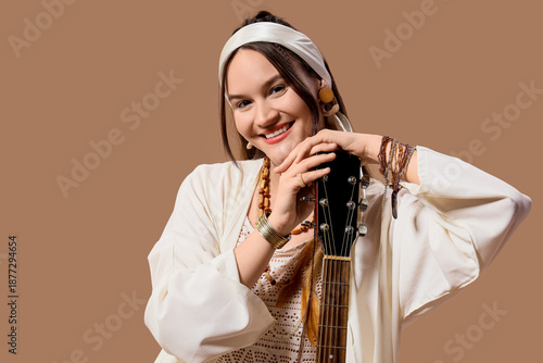 Young happy female hippie w...