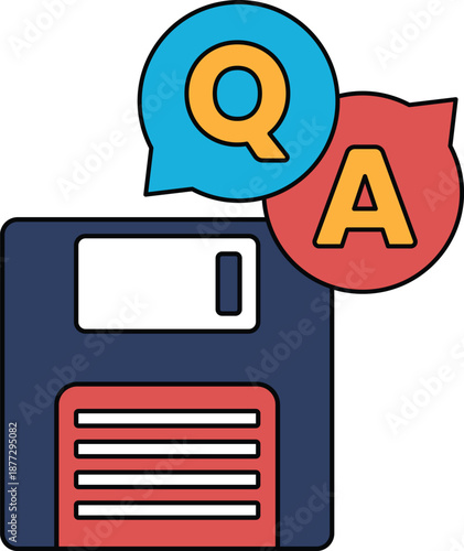 A floppy disk with a question mark and an A on it