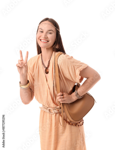 Young happy female hippie w...