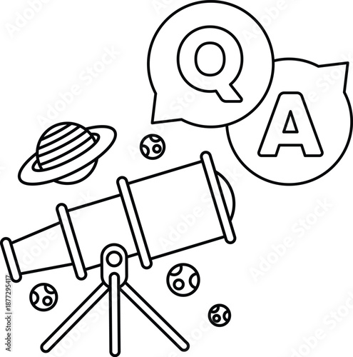 A telescope is shown with a question mark and an A above it