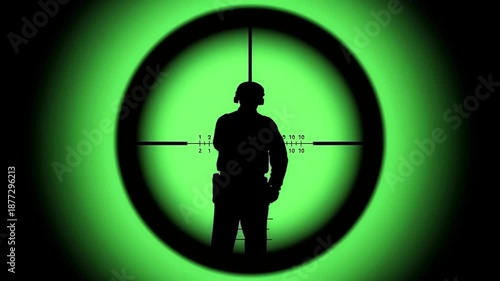 Sniper Scope View with Night Vision and Soldier Silhouette