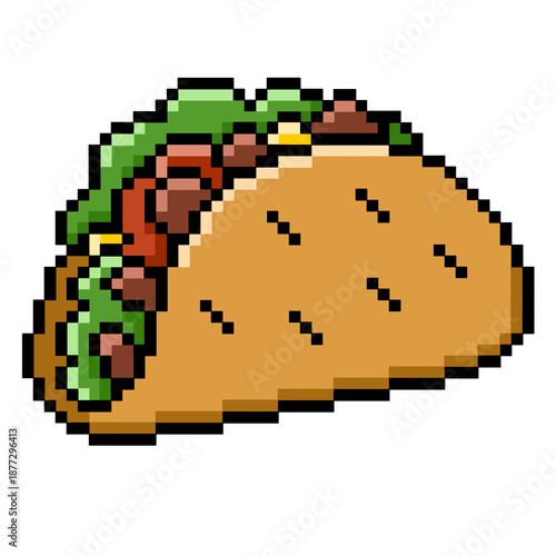 Flat Design Pixel Art Taco Illustration