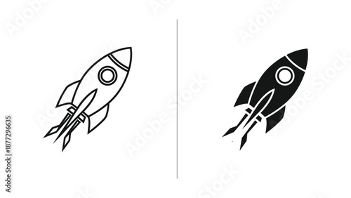 Simple black and white rocket icons for design