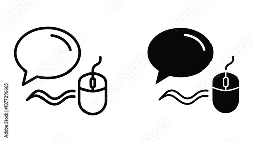 Computer mouse and speech bubble icon set