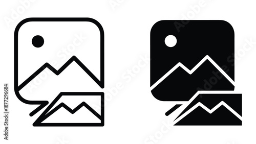 Simple black and white mountain landscape icons
