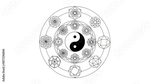 Yin Yang Symbol with Sacred Geometry and Celestial Orbits