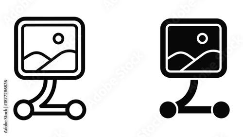 Monitor icon set with landscape image inside