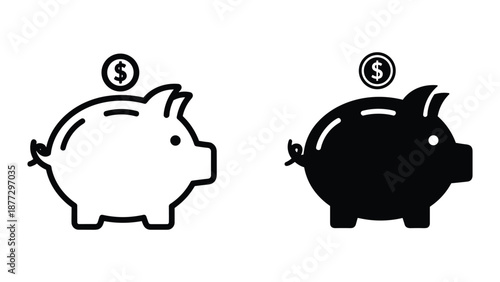 Saving money in piggy bank with coin