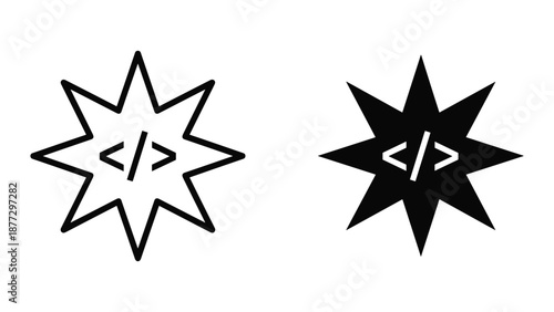 Code symbol inside star shape icon set