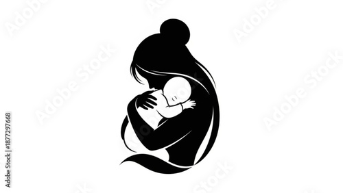 Mother holding baby silhouette tender embrace symbol for family and love isolated on white background