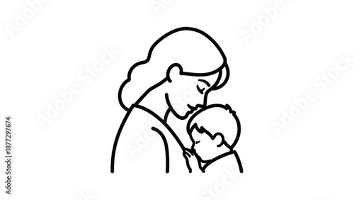 Mother breastfeeding baby simple line art illustration for parenting and family concepts isolated on white