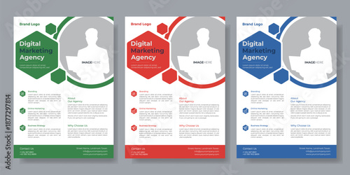 Corporate business flyer template design set with blue, orange, red and yellow color. marketing, business proposal, promotion, advertise, publication, cover page. new digital marketing flyer set.