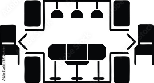 Restaurant table layout and seating plan floor icons silhouette vector illustrations