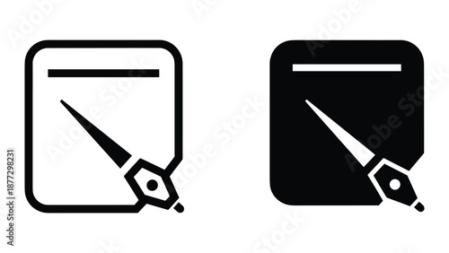Simple vector icon of a fountain pen nib on a document