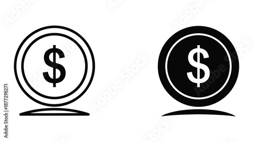 Dollar coin icon set on white background