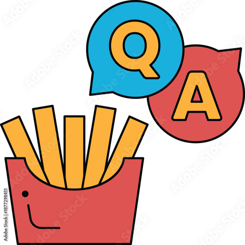 A picture of a box of french fries with a question mark and an A above it