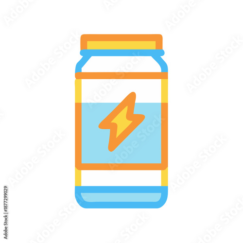 Bright energy drink can with lightning bolt logo icon