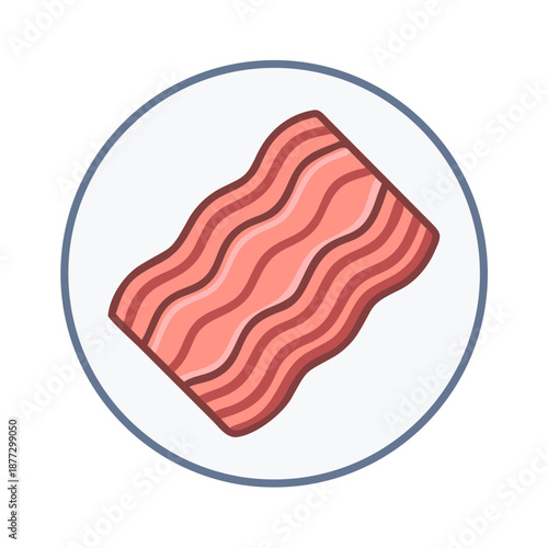 Flat illustration of delicious wavy bacon on white plate