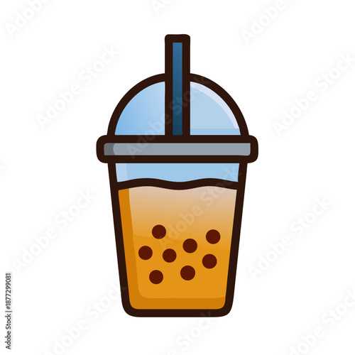 Cute boba tea illustration in a clear plastic cup