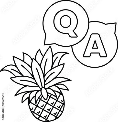 A pineapple is next to a Q and A sign