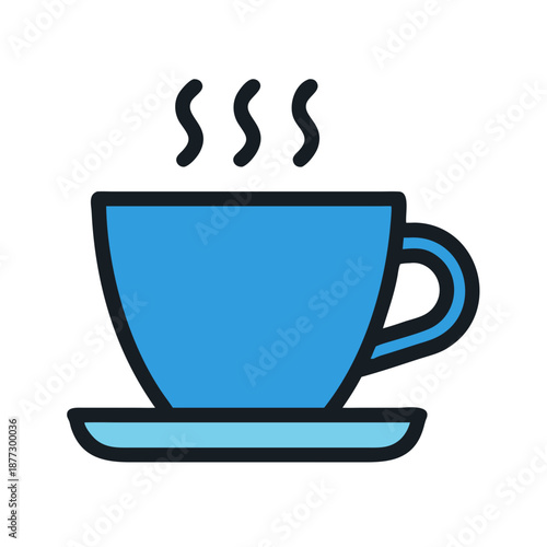 Stylized blue coffee cup and saucer icon illustration