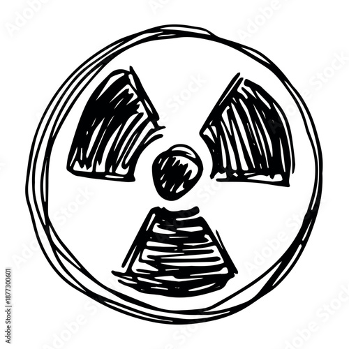 Hand drawn radiation sign Nuclear radiation hazard symbol Radioactive danger warning sign clipart in doodle style Nuclear safety Radioactive waste Single element for print, web, design, decor