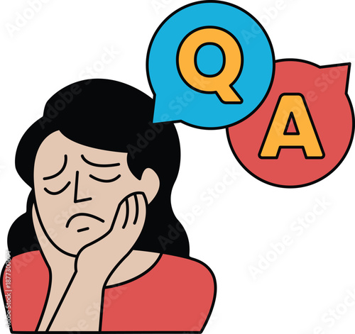 A woman is thinking about a question