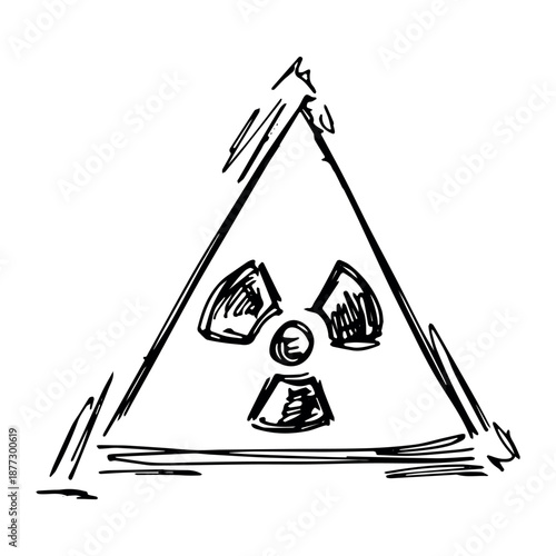 Hand drawn radiation sign Nuclear radiation hazard symbol Radioactive danger warning sign clipart in doodle style Nuclear safety Radioactive waste Single element for print, web, design, decor